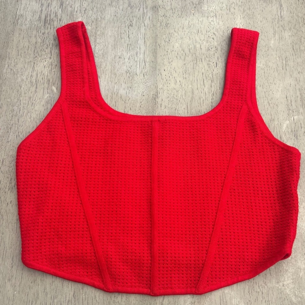 House of Harlow 1960 Red Knit Corset Top Sleeveless Square Neck Large RN166682